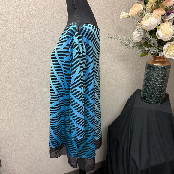 Worthington 2X Teal Blue Stripe Chiffon Hem Tunic Top Plus - Picture 2 of 7
